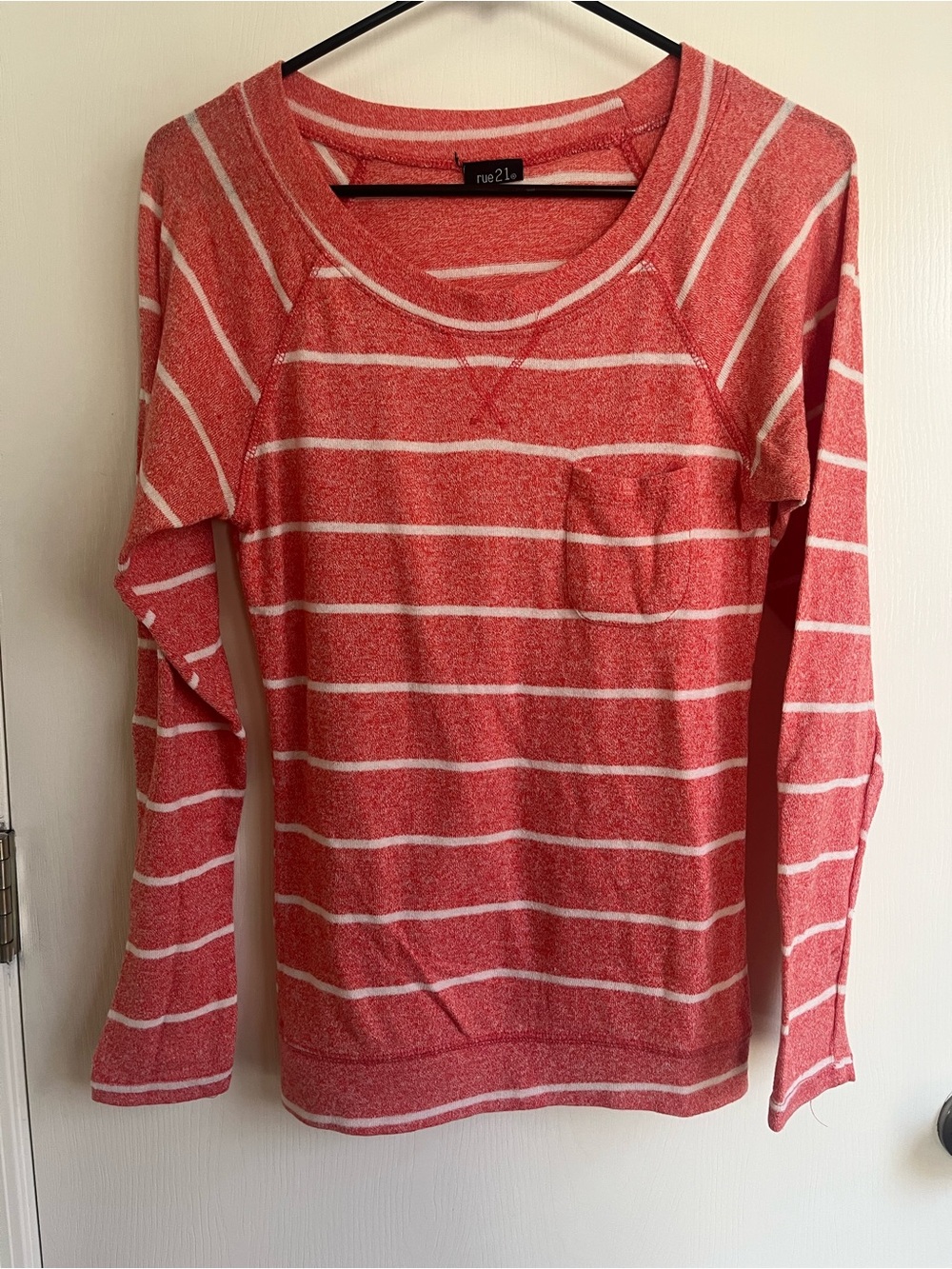 Rue21 Coral and White Striped Crewneck Sweater